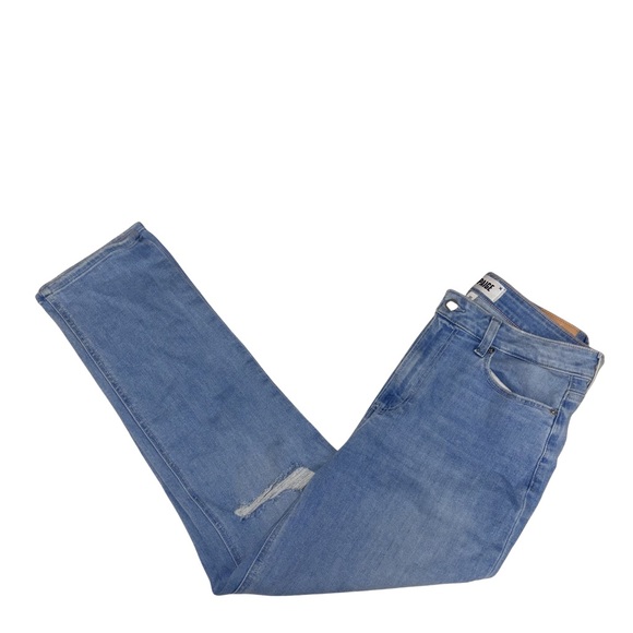 PAIGE Light Blue Straight Leg Jeans with Subtle Knee Distress - Picture 5 of 7